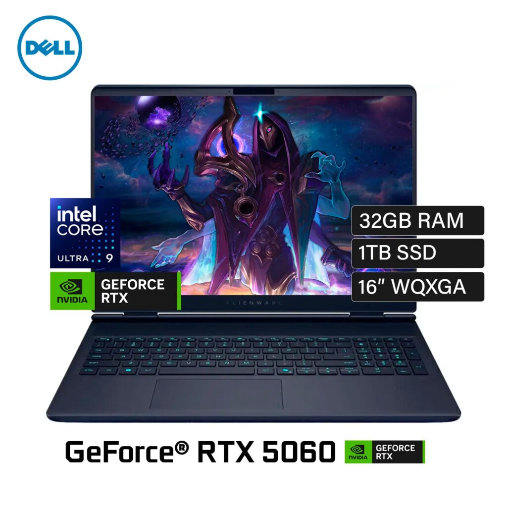 Laptop Dell Alienware 16X Aurora Intel Core Ultra 9 275HX Ram 32 GB Disco 1 TB SSD Video NVIDIA RTX 5060 8 GB 16″ WQXGA Windows 11 (LAC16251-9599BLU-PUS)