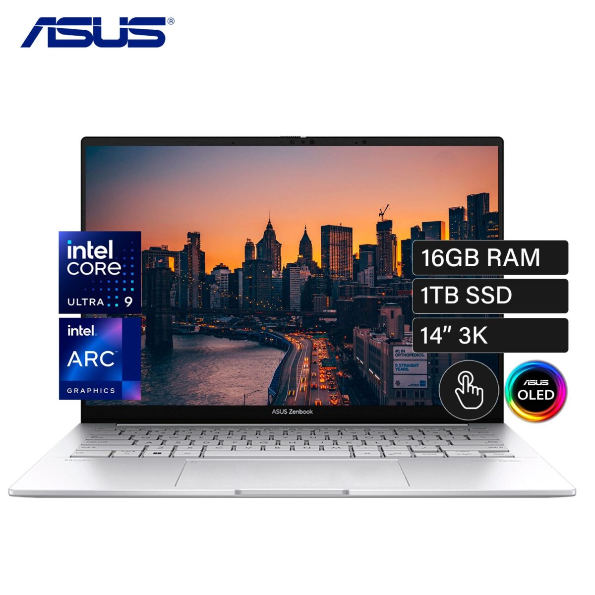 Laptop ASUS Zenbook 14 OLED UX3405CA-PZ334W Intel Core Ultra 9 285H Ram 16GB Disco 1TB SSD 14″ 3K Tactil Windows 11 Home (90NB14W4-M00DL0)