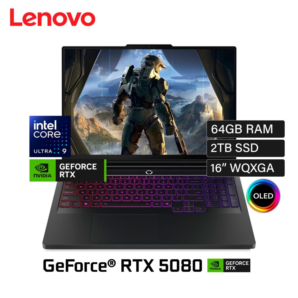 Laptop Lenovo Legion Pro 7 16IAX10H Intel Core Ultra 9 275HX Ram 64GB Disco 2TB SSD Video NVIDIA RTX 5080 16″ WQXGA OLED Windows 11 (83F5006HUS)