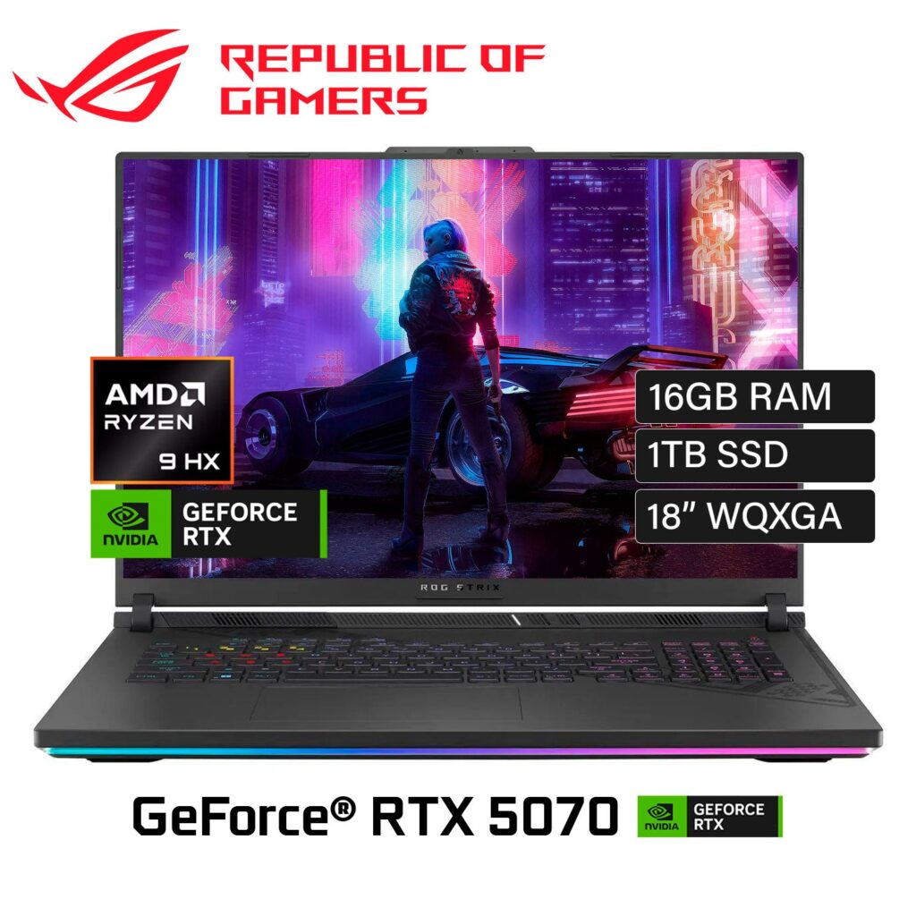 Laptop Asus ROG Strix G18 (2025) G814 G814PP-DS94 Ryzen 9 8940HX RAM 16GB Disco 1TB SSD Video Nvidia RTX 5070 8GB 18″ WQXGA Windows 11