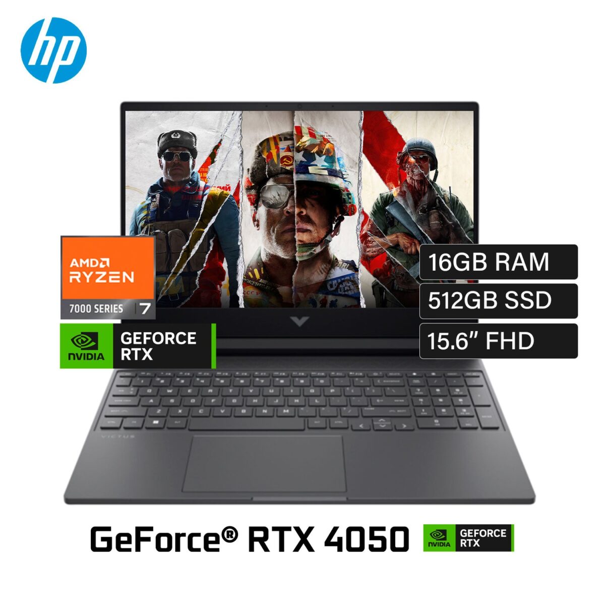 Laptop HP Victus 15-FB3093DX Ryzen 7 7445HS Ram 16GB Disco 512GB SSD Video Nvidia RTX 4050 6GB 15.6″ FHD Windows 11 (BM4X8UA#ABA)