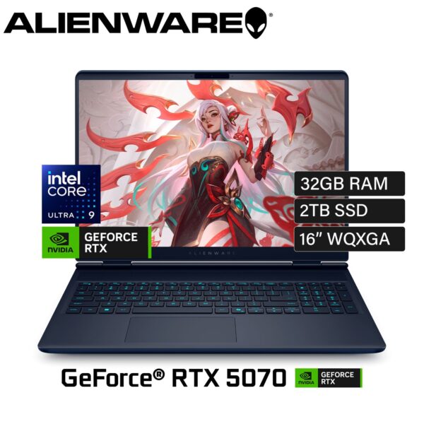 Laptop Dell Alienware Aurora 16X LAC1625 Intel Core Ultra 9 275HX Ram 32GB Disco 2TB SSD Video Nvidia RTX 5070 8GB 16″ WQXGA Windows 11 (LAC16251-9582BLU-PUS)