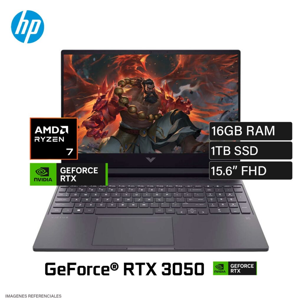Laptop HP Victus 15-FB2017LA Ryzen 7 8845HS RAM 16GB Disco 1TB SSD Video NVIDIA RTX 3050 6GB 15.6″ FHD Windows 11 (A14LNLA#ABM)