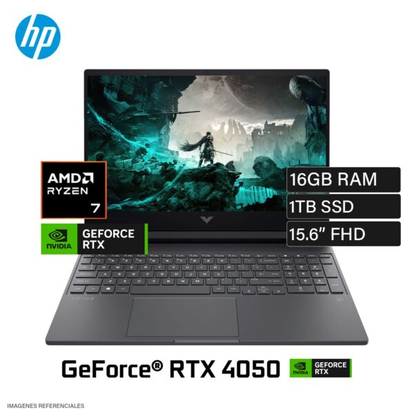 Laptop HP Victus 15-FB2019LA Ryzen 7 8845HS Ram 16GB Disco 1TB SSD Video Nvidia RTX 4050 6GB 15.6″ FHD Windows 11 (A14LPLA#ABM)