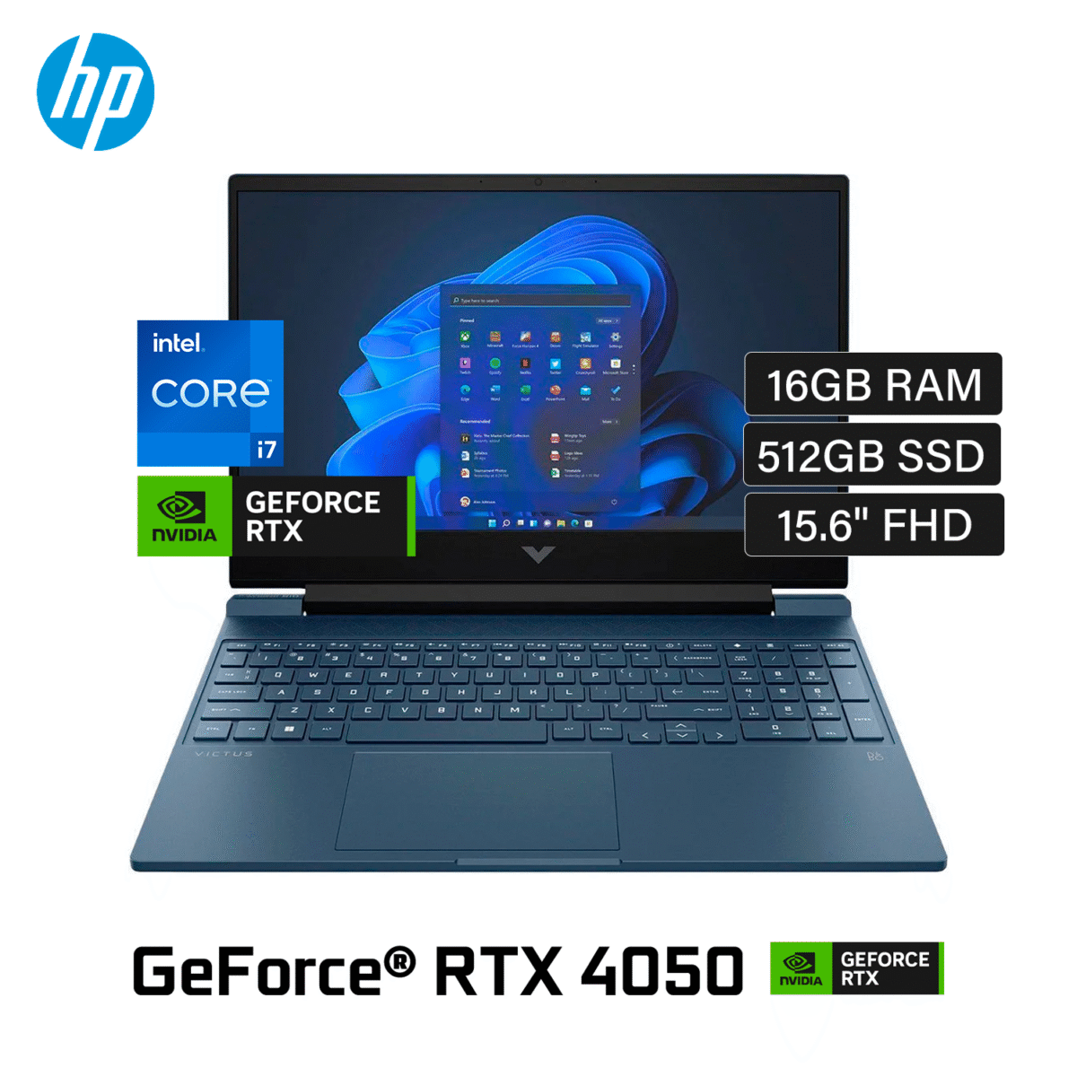 Laptop HP Victus 15-FA1163DX Intel Core i7 12650H RAM 16GB Disco 512GB SSD Video Nvidia RTX 4050 6GB 15.6″ FHD Windows 11 (9T3V7UA#ABA)