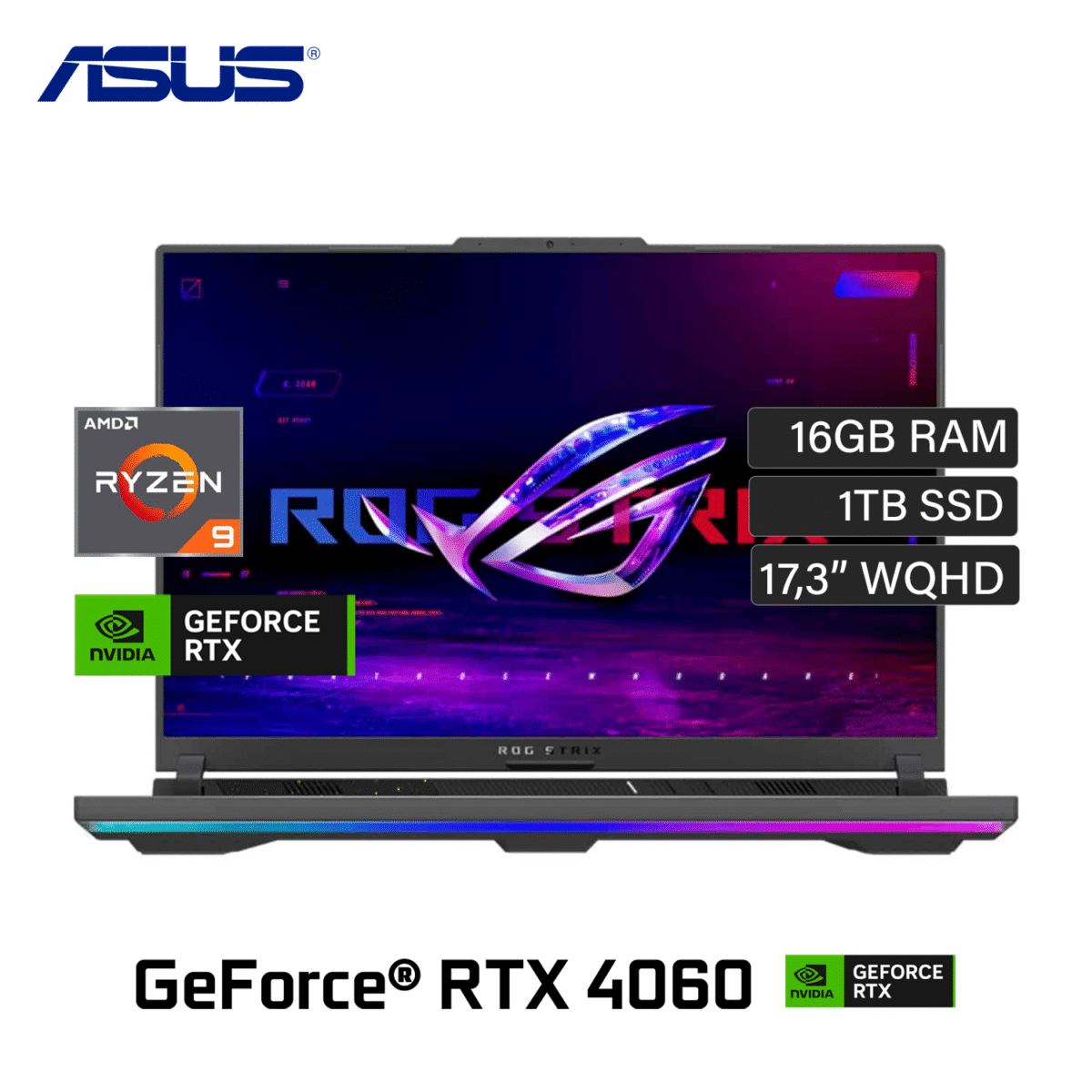 Laptop Asus ROG Strix G713PV-WS94 AMD RYZEN 9 7845HX Ram 16GB Disco 1TB SSD Video Nvidia RTX 4060 8GB 17.3″ WQHD Windows 11