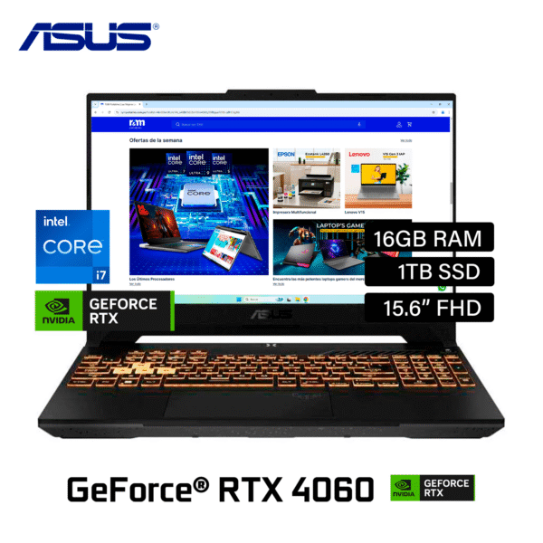Laptop Asus TUF F15 FX507VV-LP142 Intel Core i7 13620H RAM 16GB Disco 1TB SSD Video RTX 4060 8GB 15.6″ FHD (90NR0BV7-M00RN0)