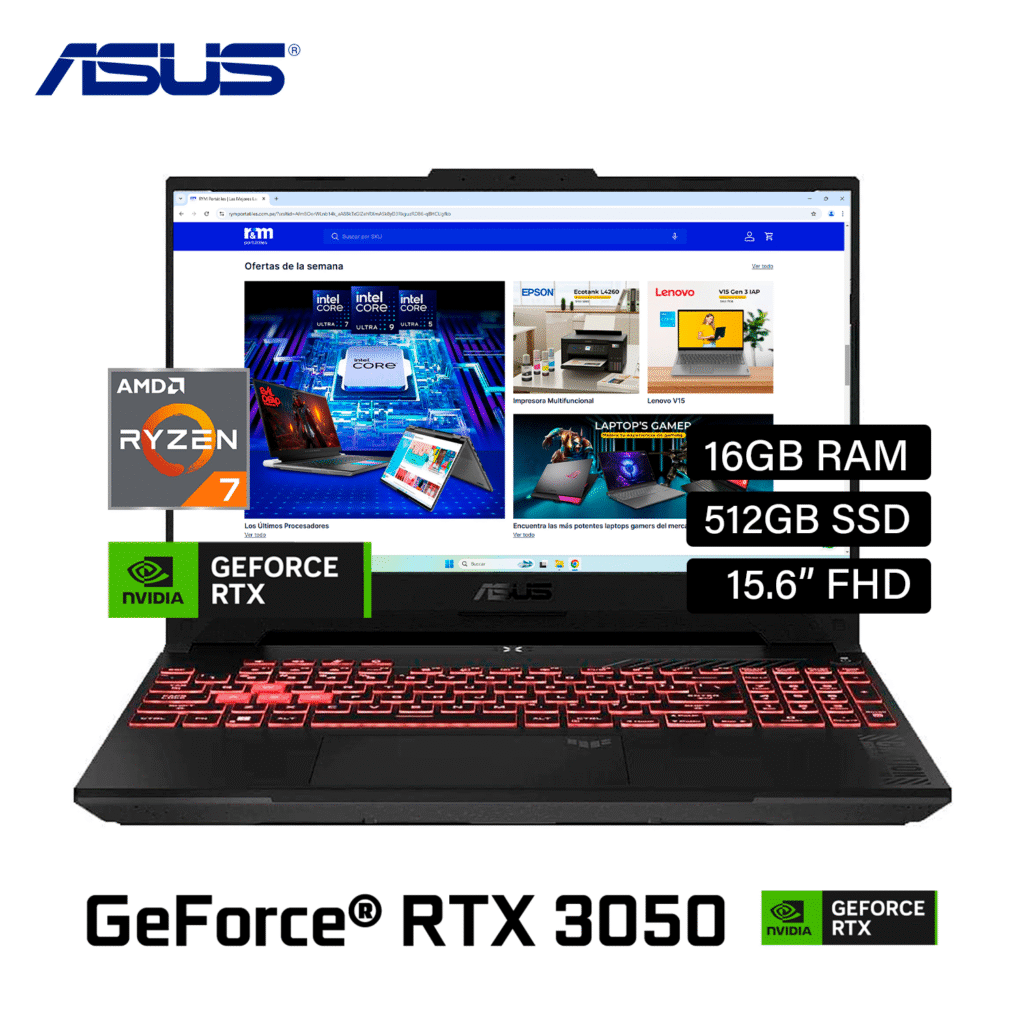Laptop ASUS TUF Gaming FA506NCR-HN005W Ryzen 7 7435HS Ram 16GB Disco 512GB SSD Video Nvidia RTX 3050 4GB 15.6″ FHD Windows 11