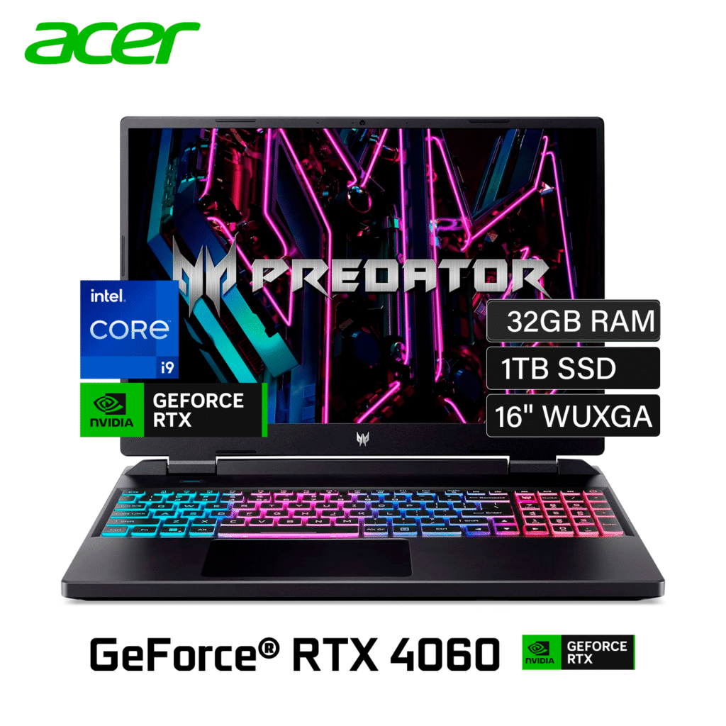 Laptop Acer Predator Helios NEO 16 PHN16-72-99PA Intel Core i9 14900HX RAM 32GB Disco 1TB SSD Video RTX 4060 8GB 16″ WUXGA Windows 11 (NH.QQXAA.002)