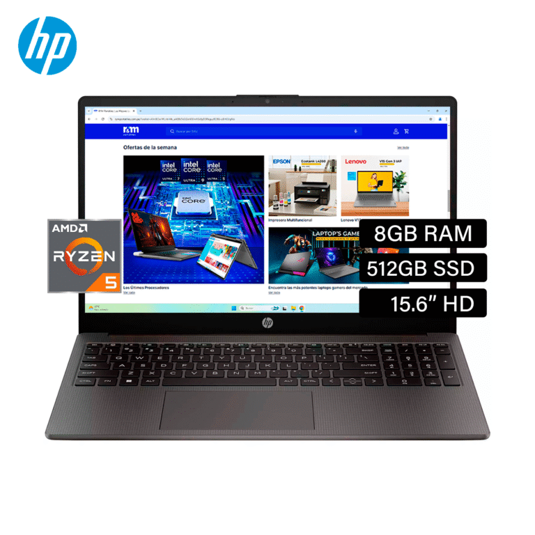 Laptop HP 255 G10 Ryzen 5 7520U RAM 8GB Disco 512GB SSD 15.6″ HD FreeDos (A12HBLT#ABM)