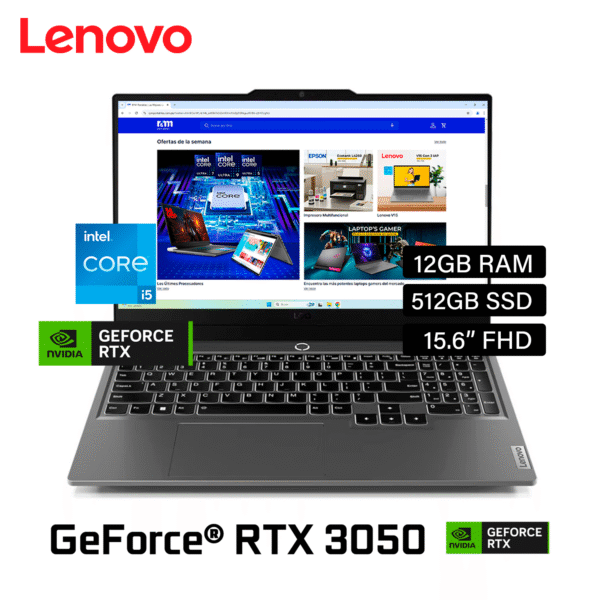 Laptop Lenovo LOQ 15IAX9 Intel Core i5 12450HX RAM 12GB Disco 512GB SSD Video Nvidia RTX 3050 6GB 15.6″ FHD FreeDos (83GS00JULM)