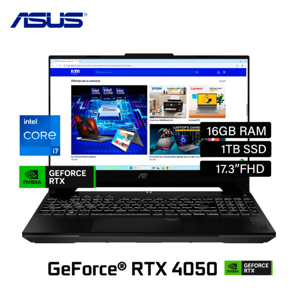 Laptop Asus TUF F17 FX707VU-HX087 Intel Core i7 13620H RAM 16GB Disco 1TB SSD Video RTX 4050 6GB 17.3″ FHD (90NR0CS5-M00A60)