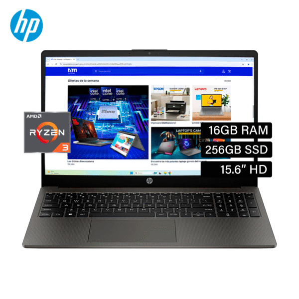 Laptop HP 255 G10 AMD Ryzen 3 7330U RAM 16GB Disco 256GB SSD 15.6″ HD FreeDos