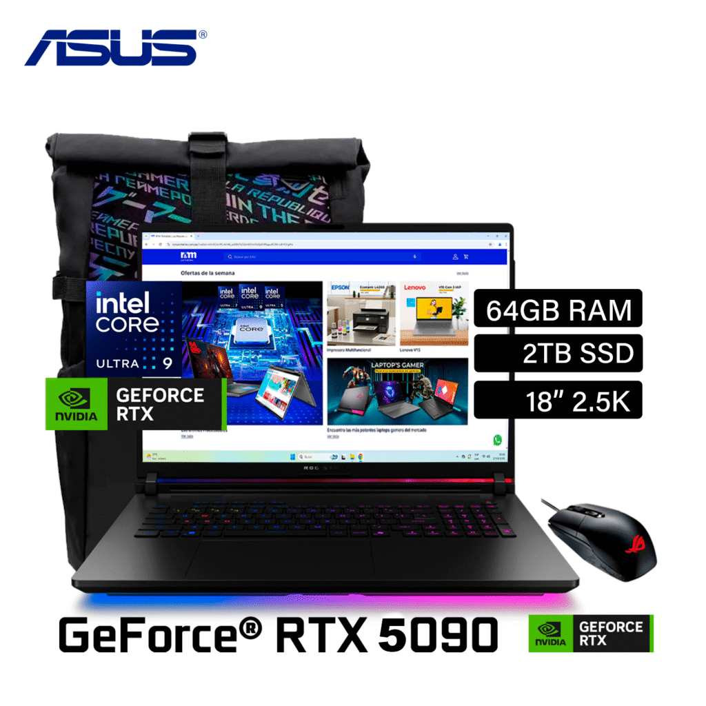 Laptop Asus ROG Strix SCAR G18 G835LX-SA119W Intel core Ultra 9 275HX Ram 64GB Disco 2TB SSD Video Nvidia RTX 5090 24GB 18″ 2.5K Windows 11