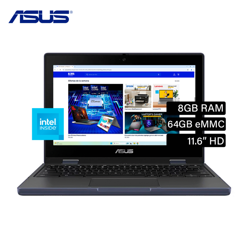 Laptop Asus Chromebook Cr110 N100 Ram 8GB Disco 64GB 11.6″ HD Chrome (90NX07R1-M00AC0)