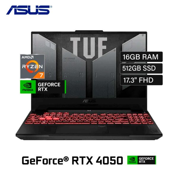 Laptop ASUS TUF Gaming FA707NUR-HX035 Ryzen 7 7435HS Ram 16GB Disco 512GB SSD Video Nvidia RTX 4050 6GB 17.3″ FHD FreeDos