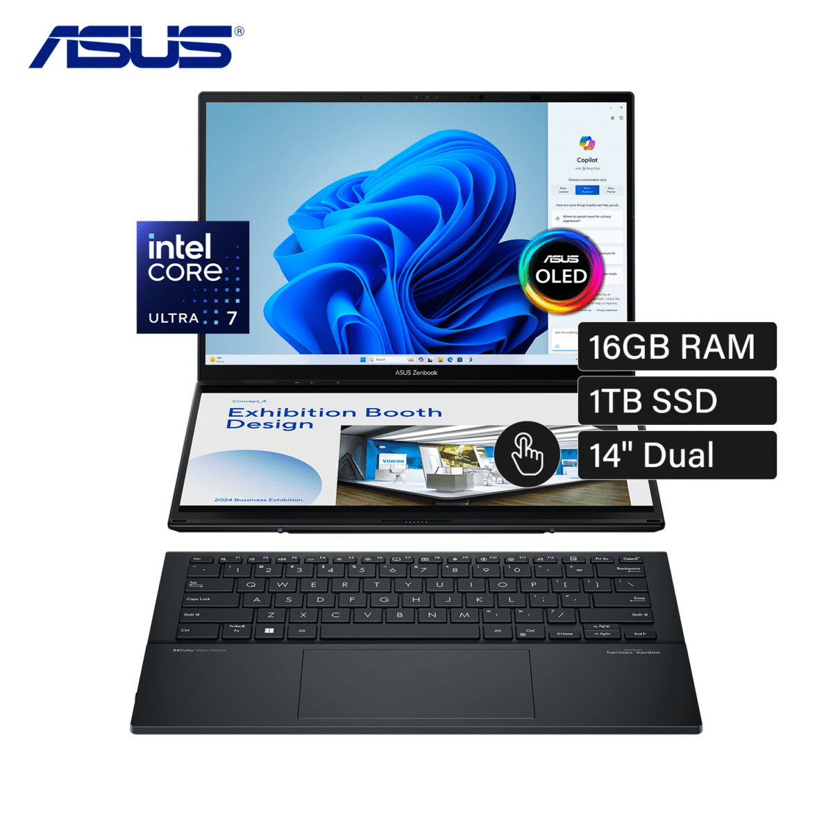 Laptop Asus Zenbook Duo UX406MA-PS99T Core Ultra 9 185H RAM 32GB Disco 1TB SSD 14″ Dual WUXGA Táctil (UX8406MA-DS76T)