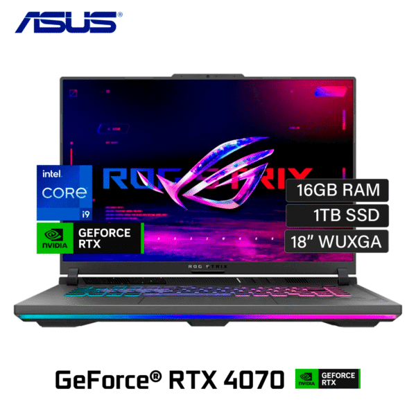 Laptop Asus ROG Strix G814JI-CS94 Intel Core i9 13980HX Ram 16GB Disco 1TB SSD Video Nvidia RTX 4070 8GB 18″ WUXGA Windows 11 (90NR0D01-M00260)