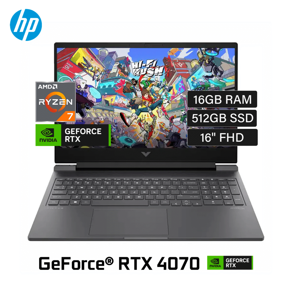 Laptop HP Victus 16-S1023DX Ryzen 7 8845HS RAM 16GB Disco SSD 512GB Video Nvidia RTX 4070 8GB 16″ FHD Windows 11 (A1SV3UA#ABA)