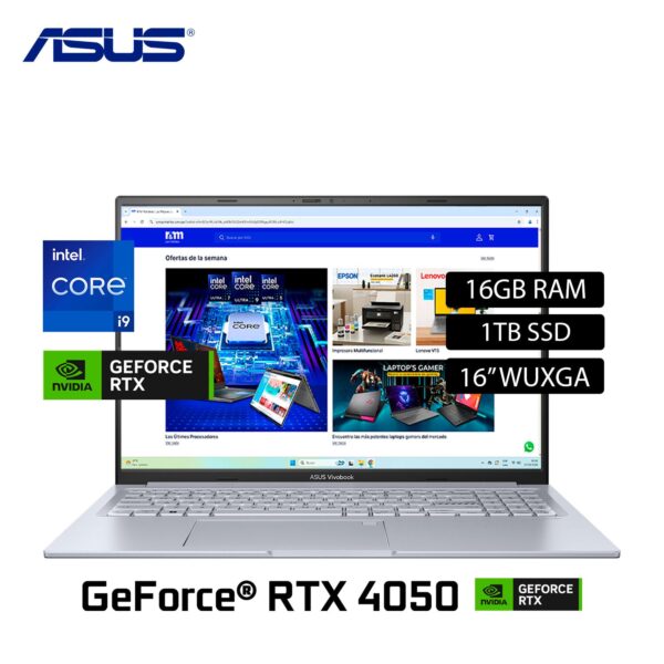 Laptop Asus Vivobook K3605VU-WS96 Intel Core i9 13900H RAM 16GB Disco 1TB SSD Nvidia RTX 4050 6GB 16″ WUXGA Windows 11 (90NB11Z2-M008Y0 )