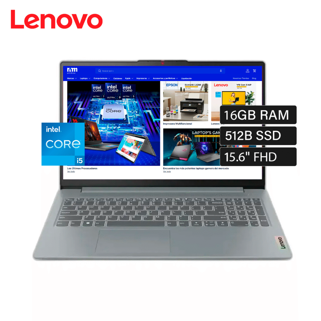 Laptop Lenovo IdeaPad Slim 3 15IRU8 Intel Core i5 1335U RAM 16GB Disco 512GB SSD 15.6″ FHD FreeDos (82X7009JLM)