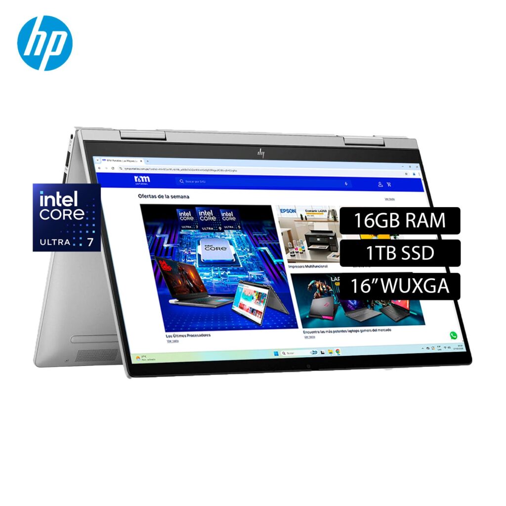 Laptop HP Envy X360 2 en 1 16-AC0023DX Intel Core Ultra 7 155U Ram 16GB Disco 1TB SSD 16″ FHD Windows 11 (9S1R6UA#ABA)
