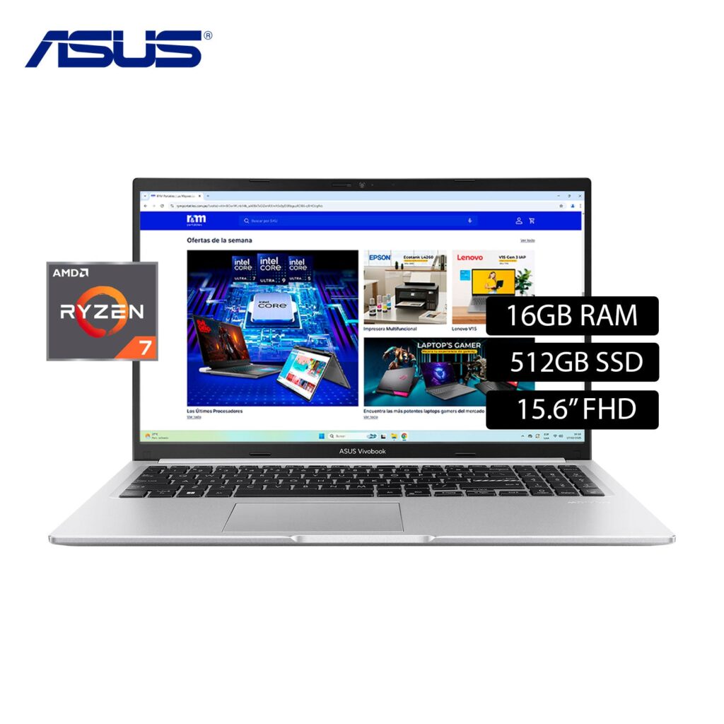 Laptop Asus Vivobook 15 M1502YA-NJ572W Ryzen 7 5825U Ram 16GB Disco 512GB 15.6″ FHD Windows 11 (90NB0X22-M00VA0)