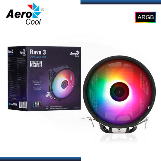 AEROCOOL RAVE 3 ARGB BLACK REFRIGERACION AIRE AMD/INTEL (PN:4711099472239)
