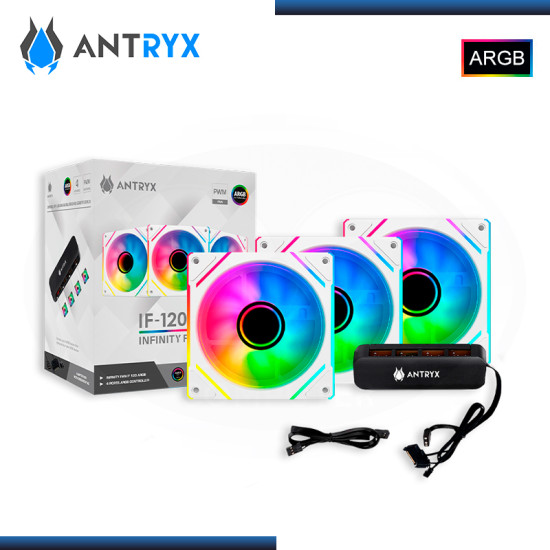 ANTRYX INFINITY FAN IF-120 ARGB WHITE 3 EN 1 COOLER PARA CASE 120MM + CONTROLADOR (PN:AAK-IF120WX3C)