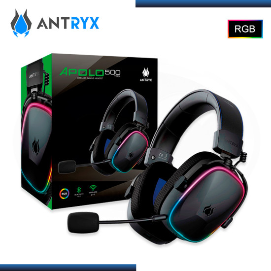 AUDIFONO ANTRYX APOLO 500 TRIX RGB BLACK CON MICROFONO CONEXIÓN WIRELESS/BLUETOOTH