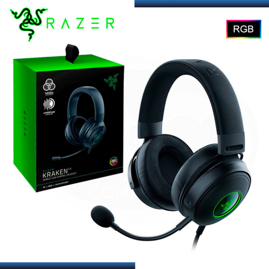 AUDIFONO RAZER KRAKEN V3 BLACK 7.1 VIRTUAL CON MICROFONO RGB CHROMA (PN:RZ04-03770200-R3U1)