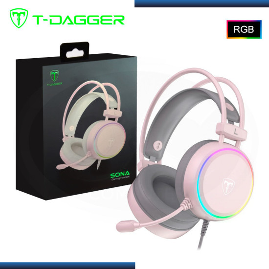 AUDIFONO T-DAGGER SONA RGB PINK 7.1 VIRTUAL CON MICROFONO (PN:T-RGH304P)