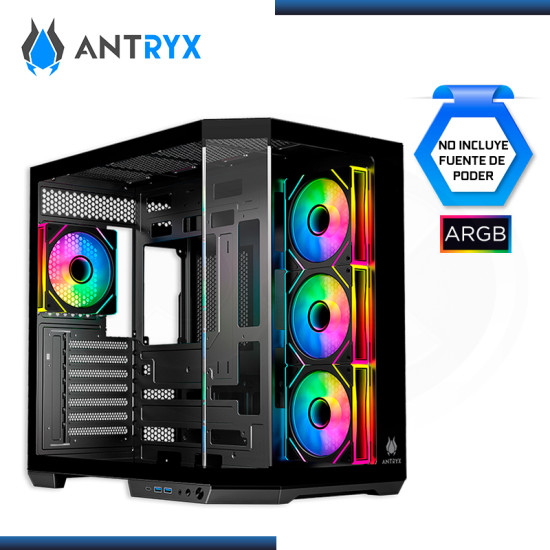 CASE ANTRYX FX 800 ARGB BLACK SIN FUENTE VIDRIO TEMPLADO USB TIPO-C/USB 3.0/USB 2.0 (PN:AC-FX800K)