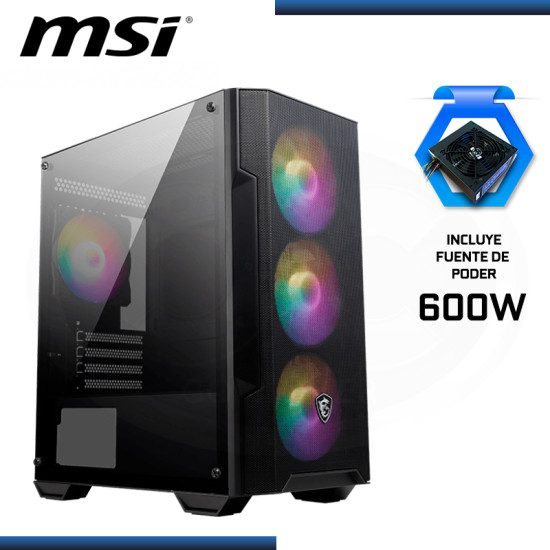 CASE MSI MAG FORGE M100A A-RGB CON FUENTE 600 PANEL ACRILICO USB 3.2/USB 2.0 (PN:MAG FORGE 100 A)