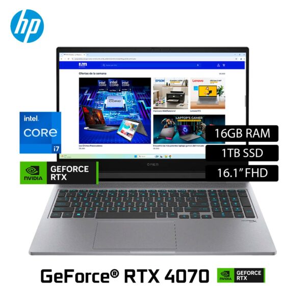 Laptop HP Omen 16-AE0075CL Intel Core i7 14700HX Ram 16 Disco 1TB SSD Nvidia RTX 4070 8GB 16.1″ FHD Windows 11