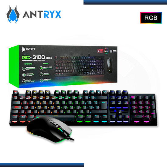 KIT ANTRXY GC3100 RGB BLACK TECLADO MECANICO SWITCH RED + MOUSE (PN:AGC-3100KRE-SP)