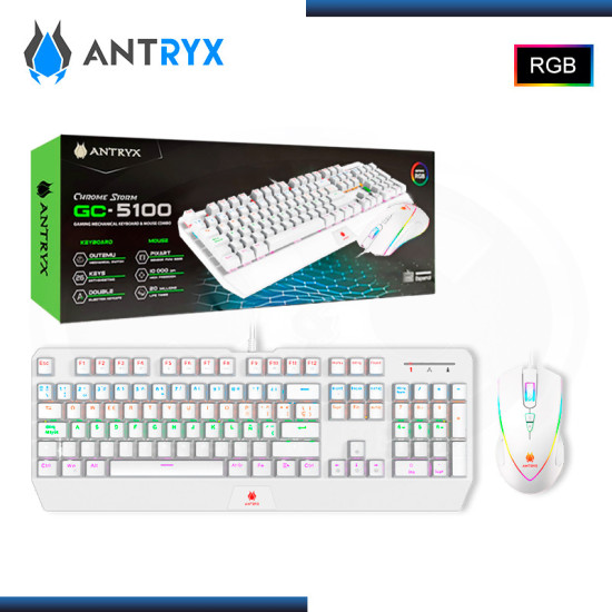 KIT ANTRYX GC-5100 WHITE TECLADO MECANICO SWITCH PURPLE  + MOUSE RGB (PN:AGC-5100WPU-SP)
