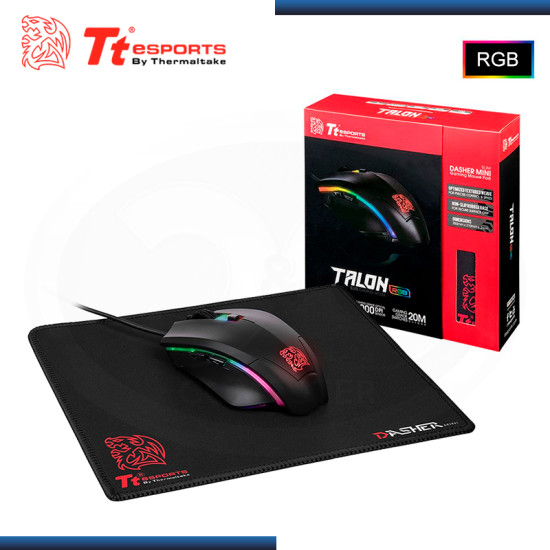 KIT TTESPORTS TALON ELITE RGB MOUSE OPTICO USB + MOUSE PAD ANTIDESLIZANTE (PN:MO-TER-WDOTBK-01)