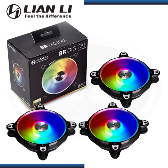 LIAN LI BORA DIGITAL BLACK (PACKx3) 120MM ARGB + CONTROLADOR RGB COOLER PARA CASE (PN:BR-DIGITAL-3R-B)
