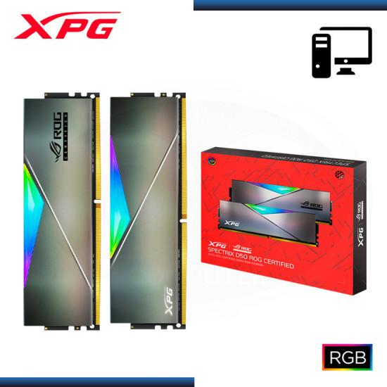 MEMORIA 16GB (2x8GB) DDR4 XPG SPECTRIX D50 GREY ROG CERTIFIED RGB BUS 3600MHZ (PN:AX4U36008G17H-DC50R)