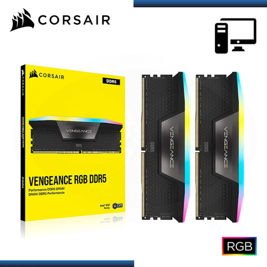 MEMORIA 64GB (32GBx2) DDR5 CORSAIR VENGEANCE RGB BLACK BUS 6000MHz (PN:CMH64GX5M2B6000C30)