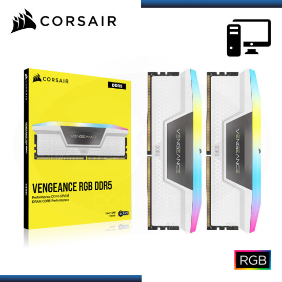 MEMORIA 64GB (32GBx2) DDR5 CORSAIR VENGEANCE RGB WHITE INTEL XMP BUS 6000MHz (PN:CMH64GX5M2B6000C30W)