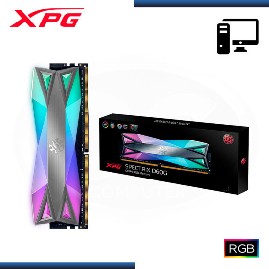MEMORIA 8GB DDR4 XPG SPECTRIX D60G RGB GREY BUS 3200MHZ (PN:AX4U32008G16A-ST60)