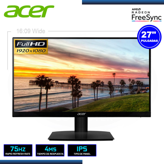 MONITOR LED 27″ ACER HA270 ABI 1920×1080 HDMI VGA 4MS/75HZ/FREESYNC (PN:UM.HW0AA.A01)