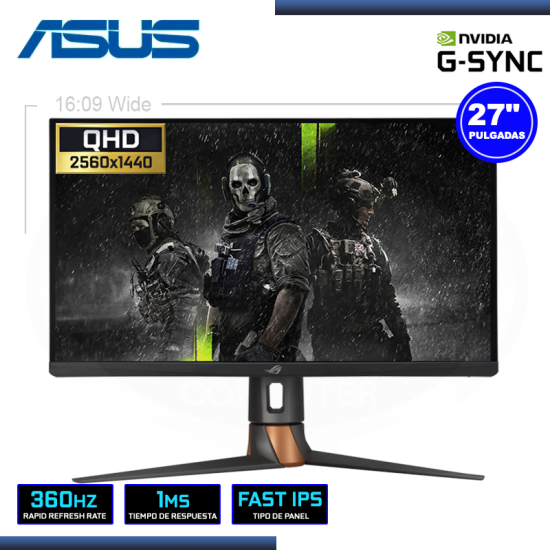 MONITOR LED 27″ ASUS ROG SWIFT 360Hz PG27AQN 2560×1440 HDMI DP 1MS/360Hz/NVIDIA G-SYNC (PN:90LM0820-B013B0)