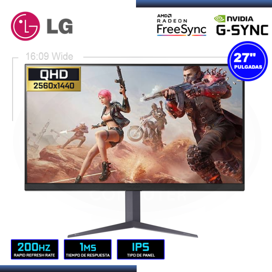MONITOR LED 27″ LG 27GS75Q-B ULTRAGEAR 2560×1440 HDMI DP 1MS/200Hz (OC)/AMD FREESYNC/COMPATIBLE NVIDIA G-SYNC