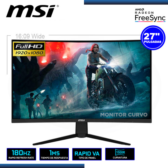 MONITOR LED 27″ MSI G27C3F CURVED BLACK 1920×1080 HDMI DP 1MS/180Hz/AMD RADEON FREESYNC