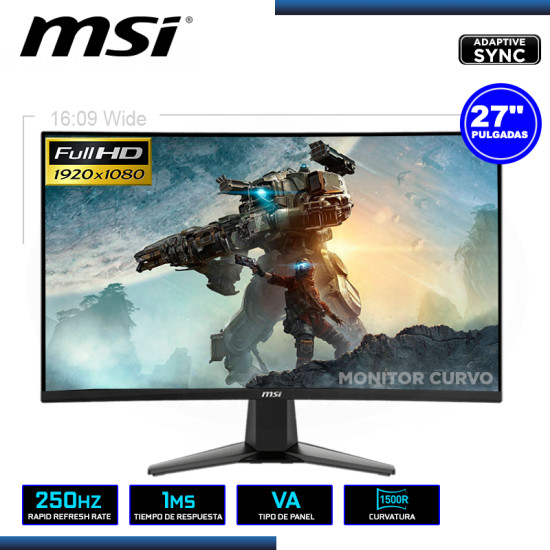 MONITOR LED 27″ MSI MAG 27C6X CURVO 1920×1080 HDMI DP 1MS/250Hz/ADAPTIVE SYNC