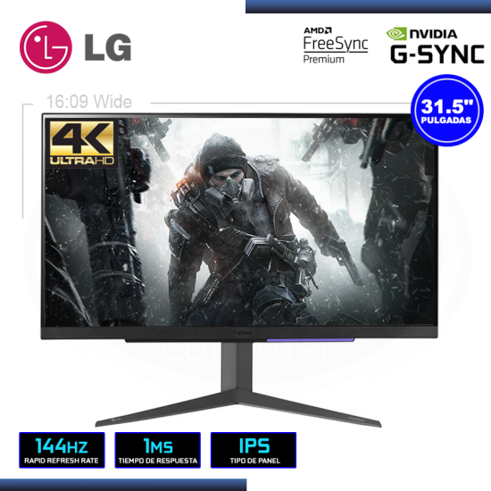 MONITOR LED 31.5″ LG 32GR93U-B ULTRAGEAR 3840×2160 HDMI DP 1MS/144Hz/FREESYNC PREMIUM/COMPATIBLE NVIDIA G-SYNC