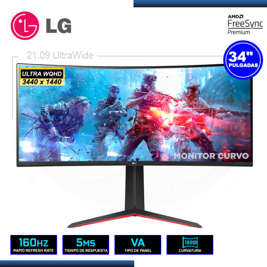 MONITOR LED 34″ LG 34GP63A-B CURVO ULTRAGEAR 3440×1440 HDMI DP 5MS/160Hz/FREESYNC PREMIUM